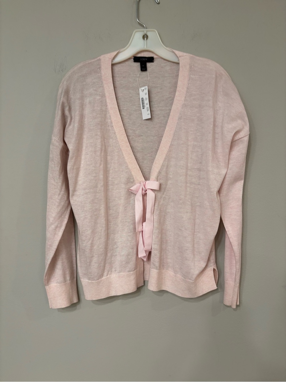 J. Crew Light Pink Tie-Front Wool Blend Cardigan